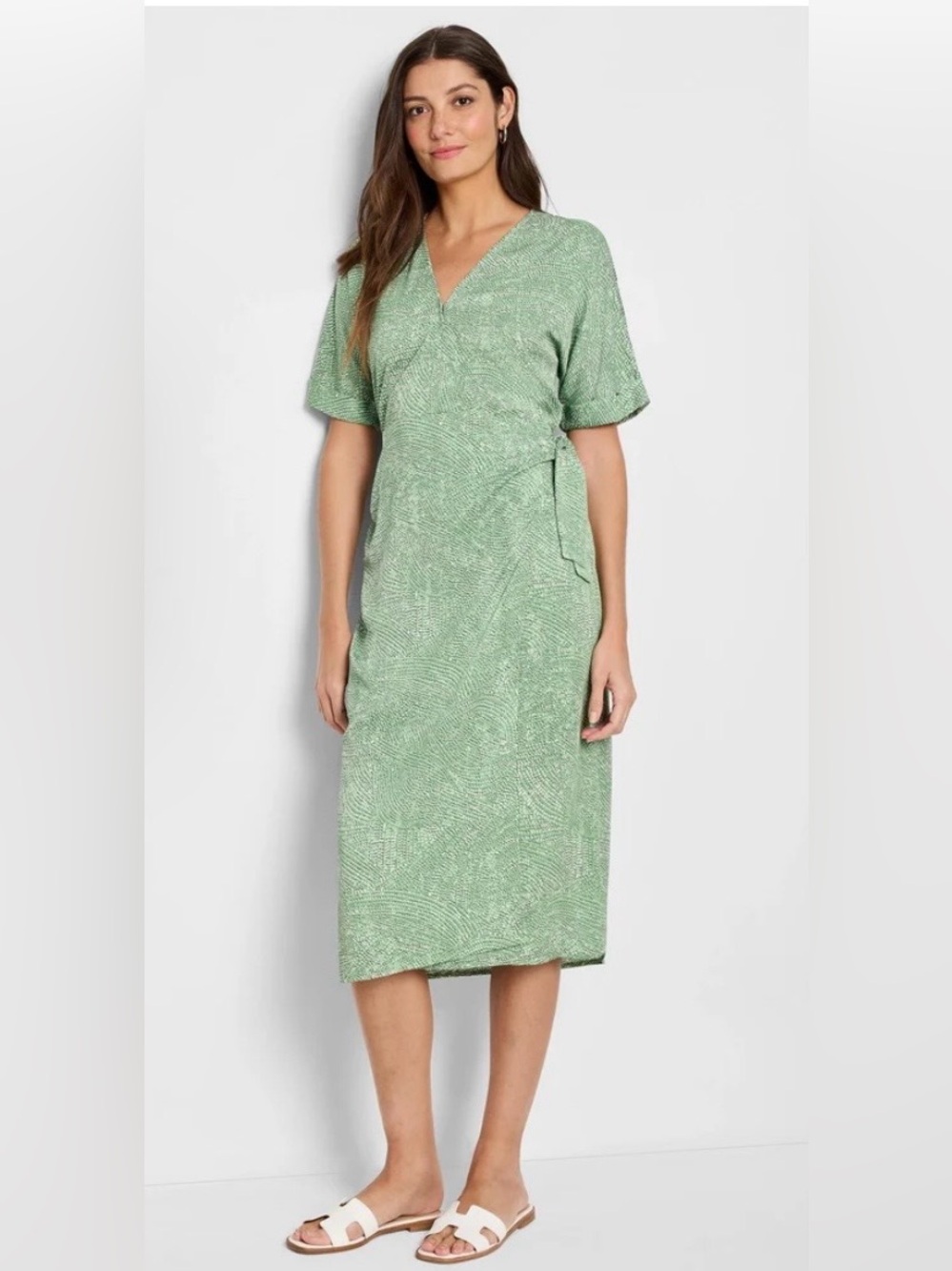 NIC+ZOE Swirling Sands Wren Wrap Dress Green & White Medium